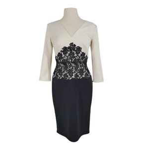 Tadashi Shoji White & Black Lace Trumpet Dress